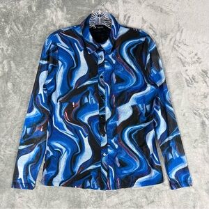 Alison Sheri Y2K Style Allover Liquid Ripple Print‎ Top Medium Sheer Grunge Rave